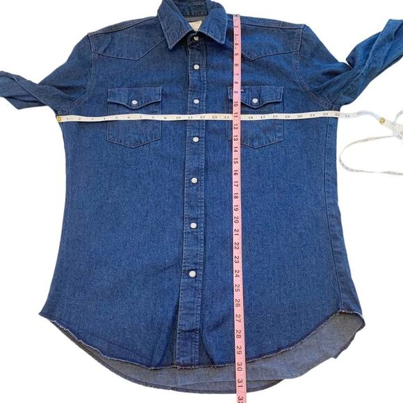 WRANGLER Rigid Denim Long Sleeve Pearl Snap Workshirt Medium - Picture 9 of 11